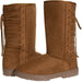 Chatties Chatz Womens Slip On High 11" Microsuede Winter Boots with Lace Up Back and Tassel Bow