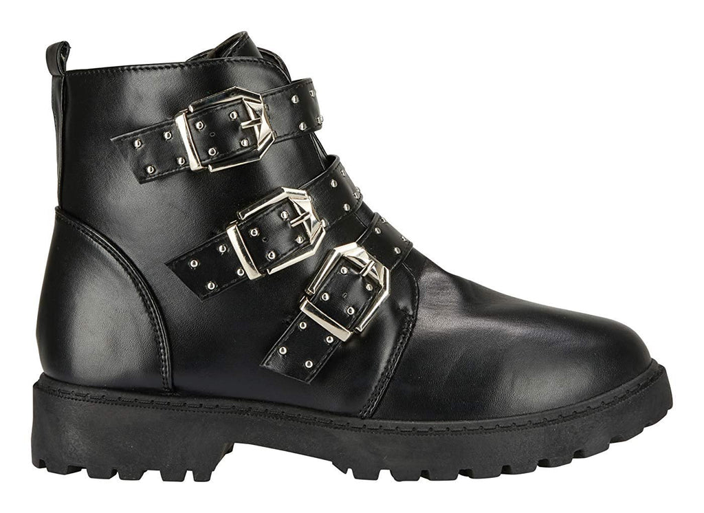 Women's Smooth PU Moto Boots Lace up Back Strap Lace-up Fashion Shoes
