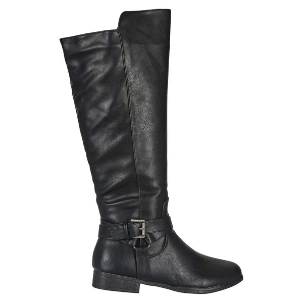 Women's Microsuede Knee-High Riding Boot Buckle Straps Slide-On Fashion Shoes