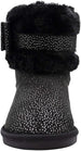 kensie Girls' Big Kid Slip On Mid High Microsuede Shimmer Winter Boots with Bows and Faux Fur Shaft Black Size 11