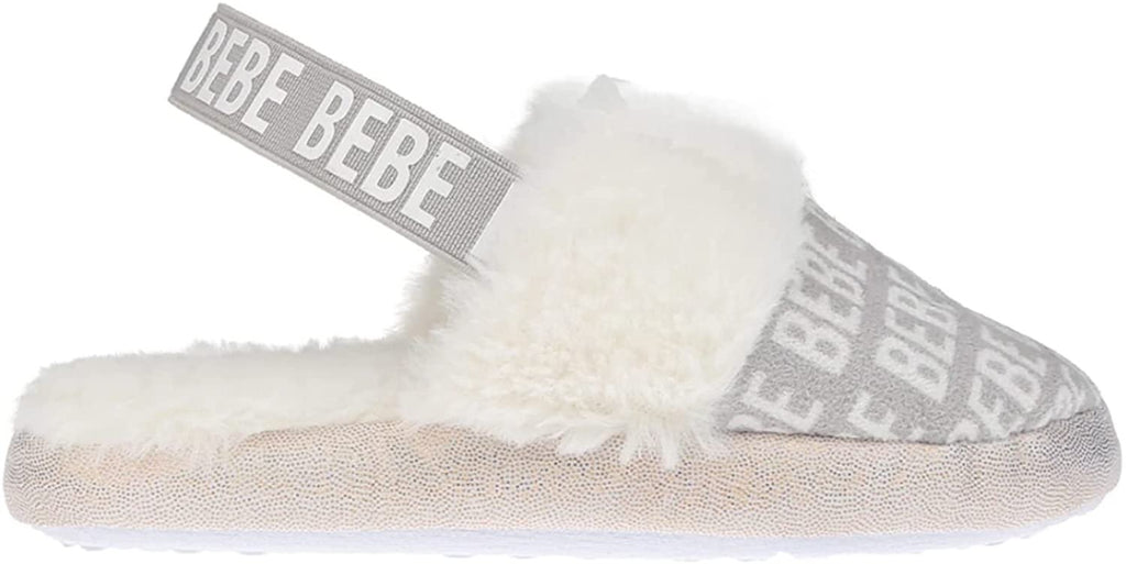 bebe Girl's Fashionable Microsuede Slippers With Elastic Back Fluffy Indoor Slippers For Girls
