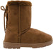 Chatties Chatz Womens Slip On Mid Calf 8" Microsuede Winter Boots with Faux Fur Trims and Lace Up Back