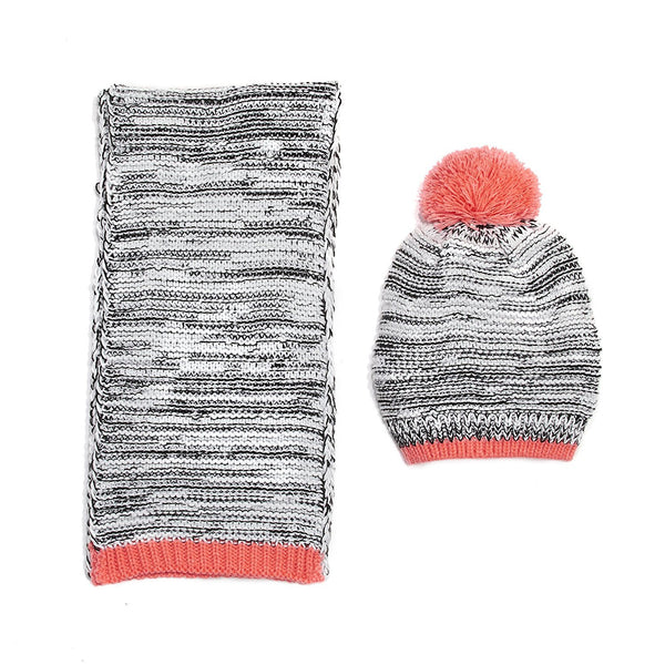 Chatties Marled Knit Beanie and Oblong Scarf Set