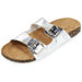 Sara Z Womens Two Buckle Strap Cork Footbed Slide Sandals