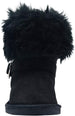 bebe Girls Big Kid Mid Calf Short Easy Pull-On Microsuede Winter Boots Embellished with Faux Fur Cuff and Rhinestone Back