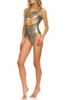 It's Just a Kiss Women's Gold Snake Print Pleather Bodysuit Teddy One Piece Lingerie with Cut Out Detail