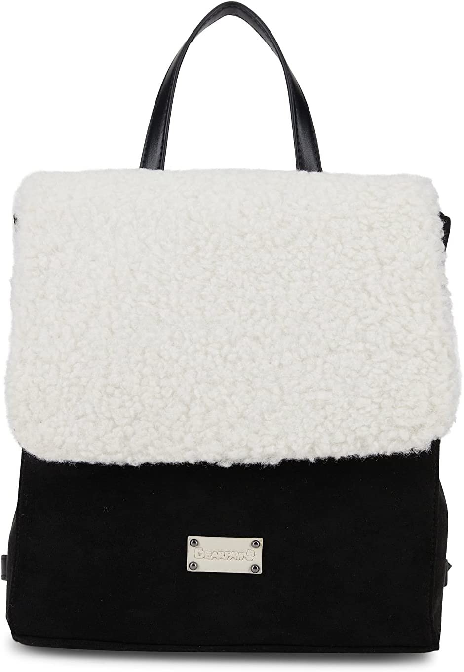 Women's Vintage Shearling Flap Backpack/Bookbag for Laptop, School, College Students, Office, and Travel - Cute Fashion Backpack, Black