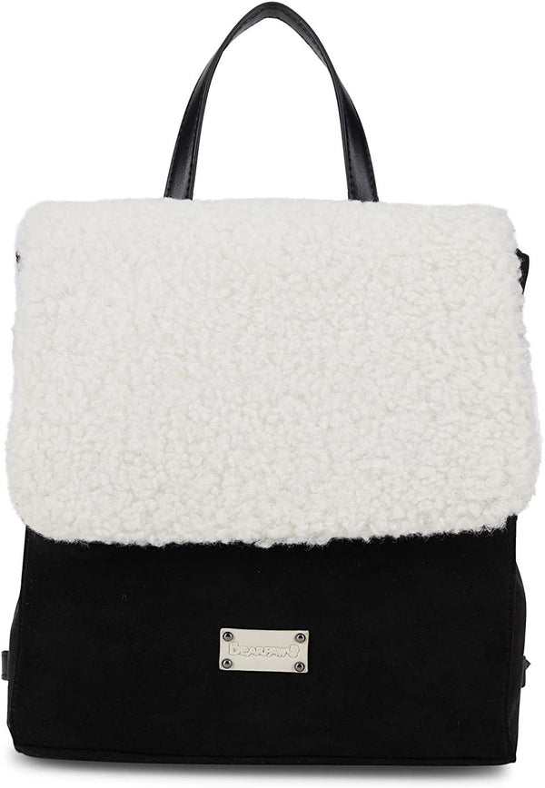 Women's Vintage Shearling Flap Backpack/Bookbag for Laptop, School, College Students, Office, and Travel - Cute Fashion Backpack, Black