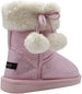 kensie Toddler Girlsâ€™ Little Kid Slip On Mid Calf Shimmer Winter Boots with Faux Fur Cuff and Pom Poms