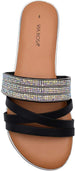 Via Rosa Womenâ€™s Rhinestone Strappy Slide Sandal - Open Toe Fashion Bling Summer Flat Shoe