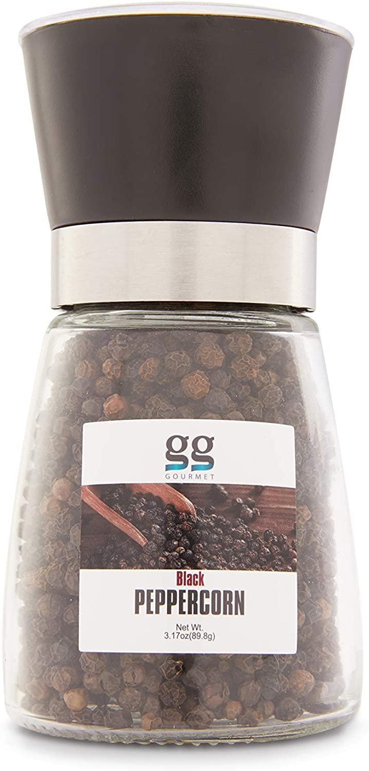 GG Gourmet Pepper Chrome Glass Grinder | Adjustable Ceramic Rotor, Easy Refillable Container | Fine to Coarse Grinding | Ideal For Peppercorn, Himalayan, and Sea Salt