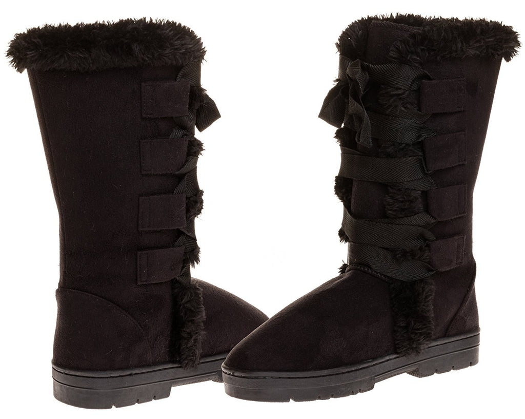 Sara Z Ladies Microsuede 10" Winter Boots with Grosgrain Lace up (Black), Size 5-6