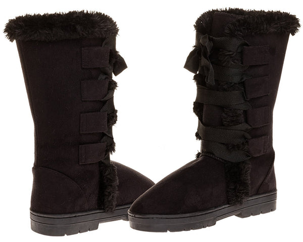 Sara Z Ladies Microsuede 10" Winter Boots with Grosgrain Lace up (Black), Size 5-6