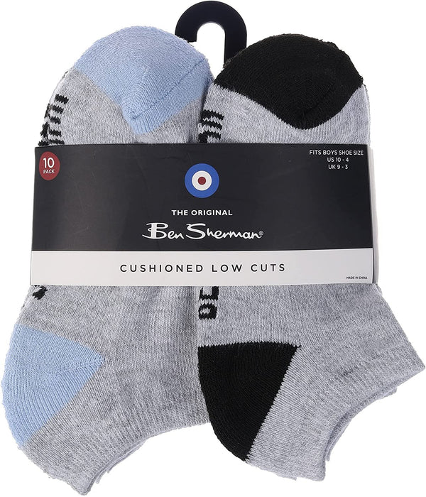 Ben Sherman Boys’ Socks- Active Low-Cut Socks Sports Kids Socks Half Cushion Comfort Fit for 10-pack