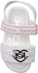 bebe Toddler Girls' Little Kid Slip-On Strappy Sandals with Logo and Back Strap, Open-Toe Flat Fashion Summer Shoes