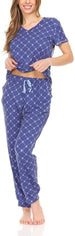 Bearpaw Women's Logo Print Jersey Short Sleeve V-Neck T-Shirt and Jogger, 2 PC Pajama Lounge Set Comfy Sleepwear