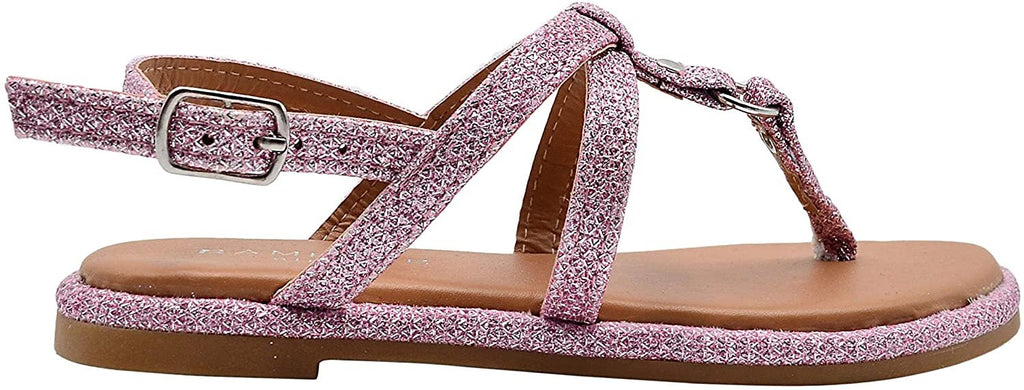 Rampage Girls Big Kid Lurex Thong Strappy Slide Sandal with Studs - Fashion Summer Flat Shoes