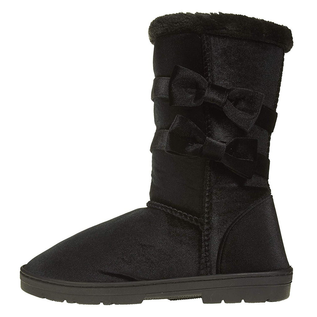 Chatties Women's 10" Velvet Winter Boots Fur Trimming Bow Accents Casual Mid-Calf