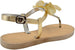 Via Rosa Womenâ€™s Metallic T-Strap Sandal with Rhinestones, Bow and Adjustable Back Strap - Fashion Bling Summer Shoes