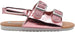 bebe Girls Toddler Baby Little Kid Shiny Metallic Slide Sandal with Sparkly Glitter Strap and Double Buckles - Fashion Summer Shoes Silver 5