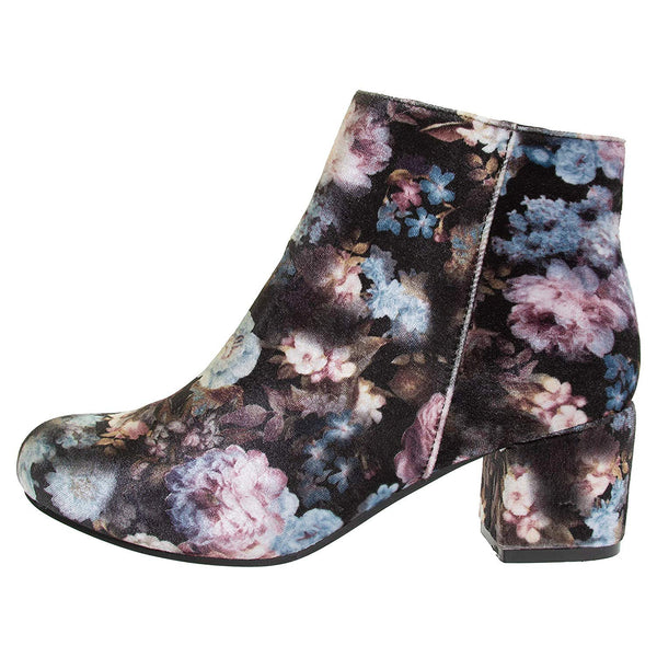 Via Rosa Women's Printed Velvet Ankle Boots Size 9 with Zipper Mid-Calf Fashion Shoes Black Floral