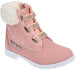 bebe Girls’ Fashion Warm Boots for Little/Big Girls, Faux Fur Knee High Leather Boots with Rhinestone Logo Straps for Winter