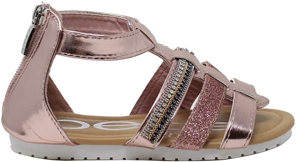 bebe Girls Big Kid Flexi Bottom Strappy Sandal with Glitter and Rhinestone Straps Open Toe Fashion Summer Bling Shoes