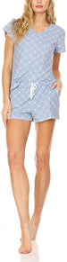 Bearpaw Women's Logo Print Jersey Short Sleeve V-Neck T-Shirt and Shorts, 2 PC Pajama Lounge Set Comfy Sleepwear
