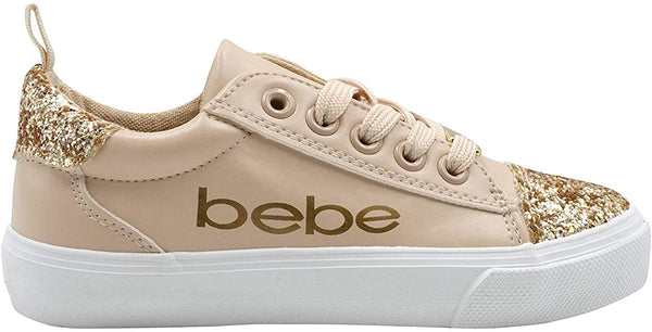 bebe Girl's Glitter Sneakers with Lace-Up and Logo, Slip-On Sparkly Fashion Shoes