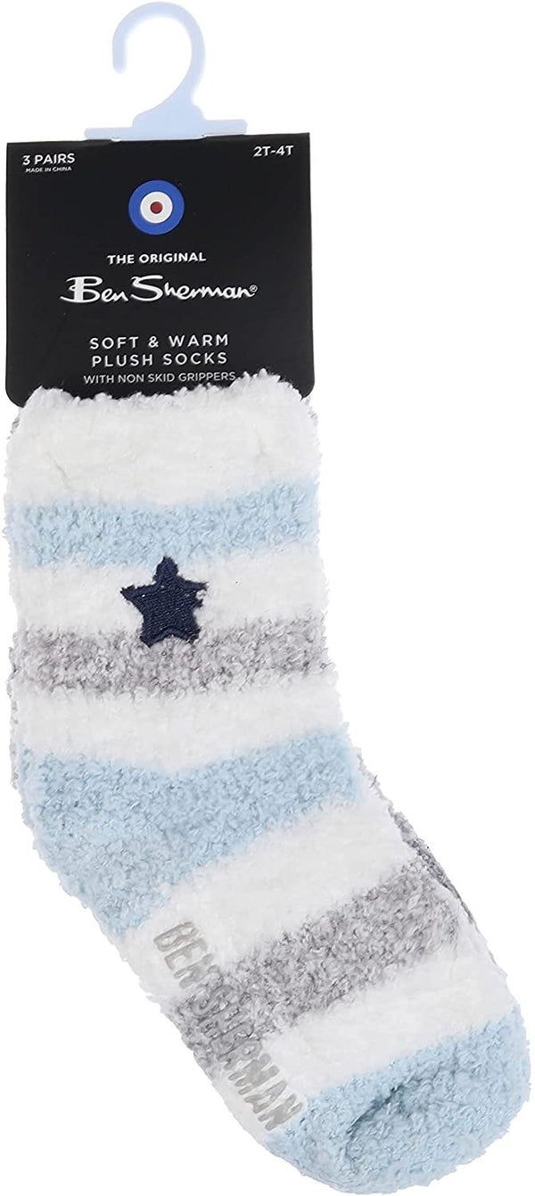 Ben Sherman Toddler Boysâ€™ Socks- Plush, Fuzzy Embroidery Cute Design Winter Warm Christmas Socks for 3 Pack