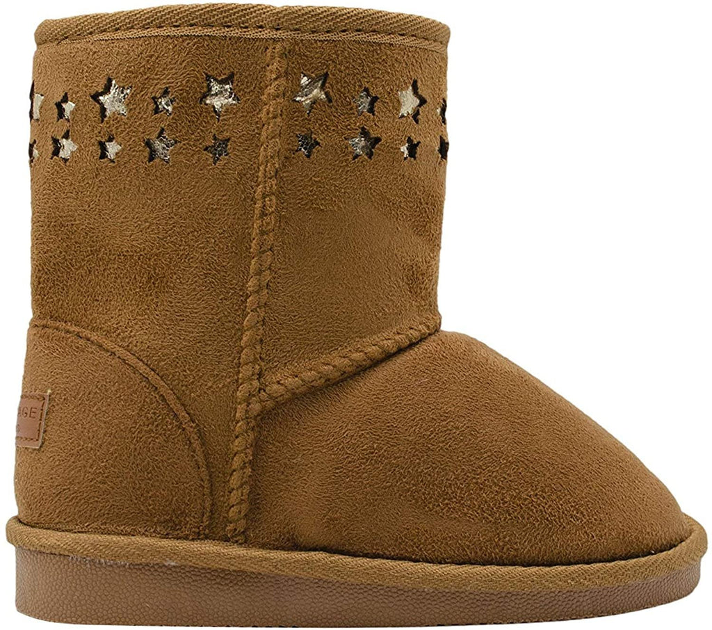 Rampage Girls' Big Kid Slip On Mid High Microsuede Winter Boots with Shimmer Stars Blush Size 11