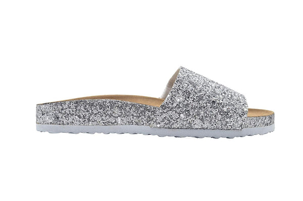 Via Rosa Ladies Footbed Sandal Chunky Glitter Slip On Slide Shoe with Glitter Sidewall