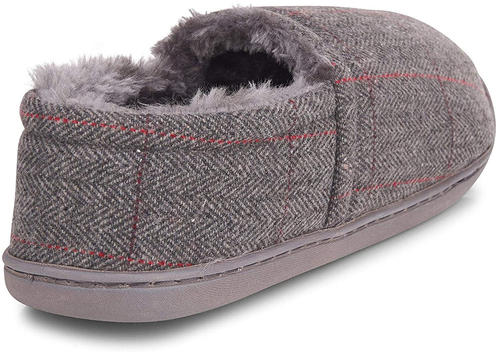 Gold Toe Men’s Slip-On Herringbone House Loafers with Faux Fur Lining and Memory Foam Insole, Warm Comfortable Plush Shoes for for Indoor, Outdoor use