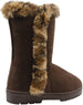 kensie Womens Slip On Mid High 9" Microsuede Winter Boots with Leopard Faux Fur Trims