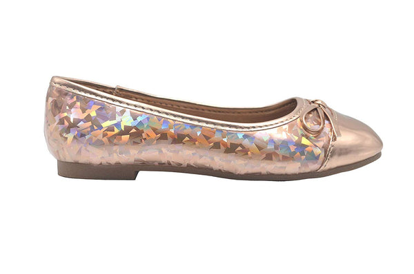bebe Girls Ballet Flats Little Kid Holographic Glitter Slip On Ballerina Shoes with Bow