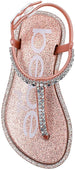 bebe Girls Toddler Baby Little Kid PCU Rhinestone T-Strap Slide Sandal with Sparkly Glitter Footbed and Adjustable Back Strap
