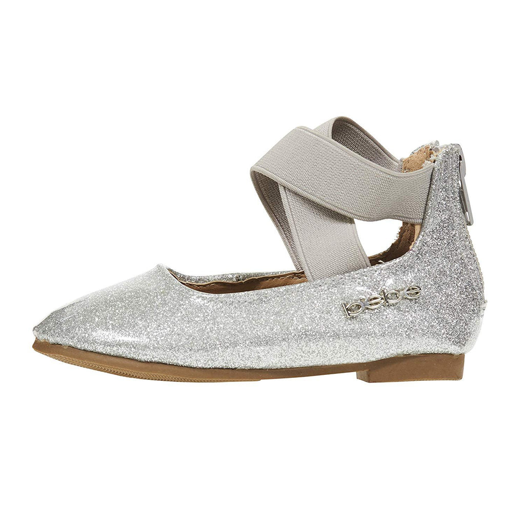 bebe Toddler Girls Ballet Flats Vinyl Glitter Elastic Ankle Strap Mary Jane Sandals