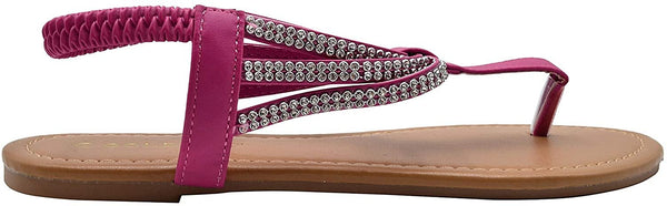 Gold Toe Women’s Rhinestone T-Strap Gladiator Sandal with Back Straps - Open Toe Fashion Bling Summer Slide Shoe