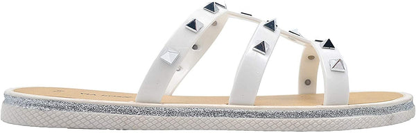 Via Rosa Womenâ€™s PCU Studded Strap Slide Sandal - Fashion Summer Flat Shoes