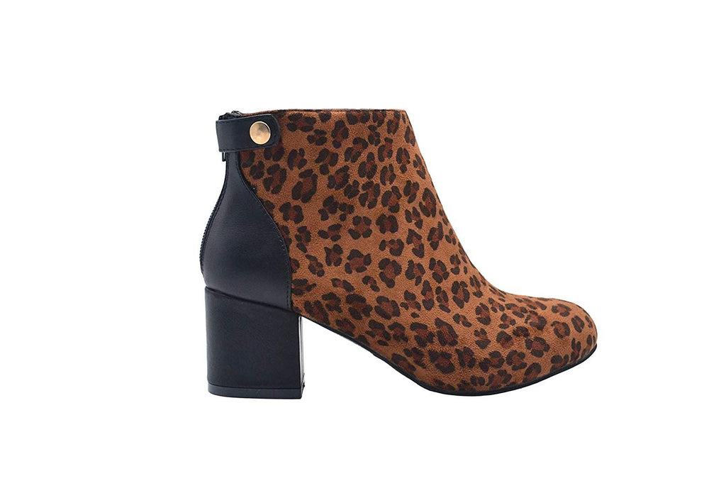 Via Rosa Women’s Short Low Heeled Microsuede Leopard Print Dress Ankle Boots