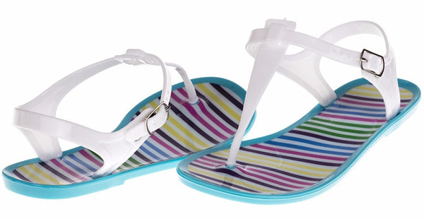 Chatties Girls Jelly T-Strap Sandals - White / Turquoise Size 2 / 3