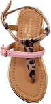 Rampage Girls Big Kid Leopard Print T-Strap Thong Slide Sandal with Adjustable Back Strap - Fashion Summer Flat Shoes