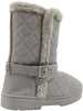 Chatties Chatz Womens Slip On Mid Calf 8" Quilted Microsuede Winter Boots with Faux Fur Trims and Buckle Straps