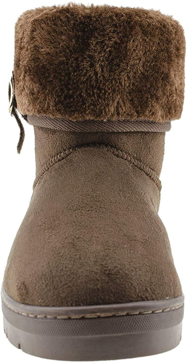 Chatties Chatz Womens Slip On Short 6" Microsuede Winter Boots with Faux Fur Cuff and Buckle Black Size 6