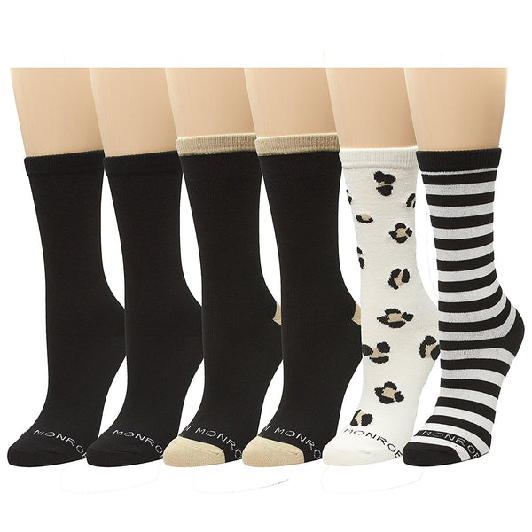 Marilyn Monroe Womens Ladies 6Pack Super Soft Pattern Crew Socks Multicolored Black/Ivory Size 9-11
