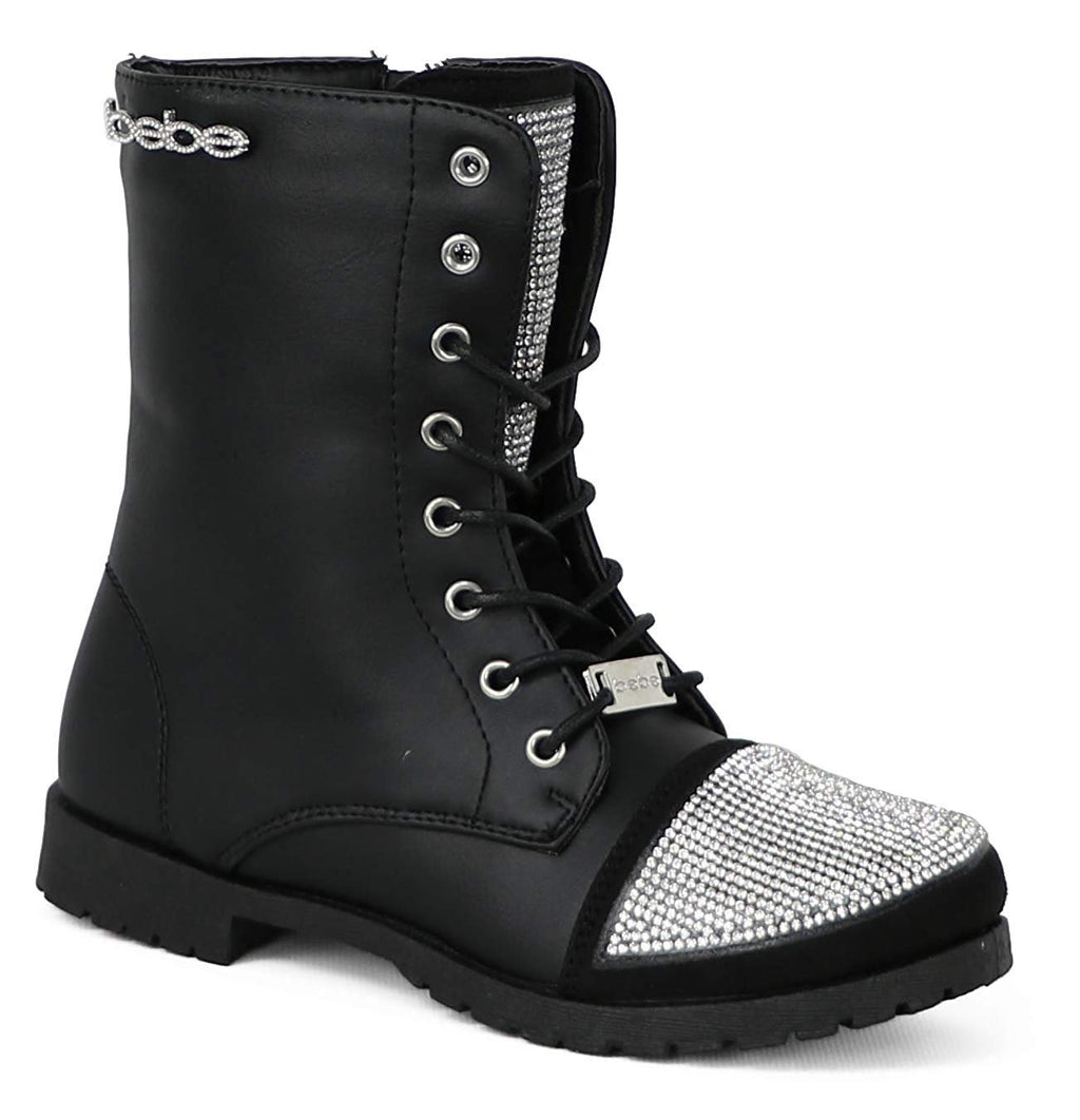bebe Girls Lace up Combat Boots with Rhinestones Casual Dress Fashion Shoes