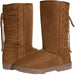 Chatties Chatz Womens Slip On High 11" Microsuede Winter Boots with Lace Up Back and Tassel Bow