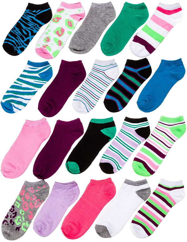 20 Pairs Chatties Low Cut Women Sock Athletic No-Show Size 9-11 - Assorted