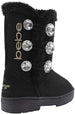 Bebe Girls’ Big Kid Slip On Warm Suede Winter Boots with Rhinestone Buttons and Fur Trim