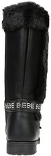 bebe Girls’ Fashion Warm Boots for Little/Big Girls, Faux Fur Knee High Leather Boots with Rhinestone Logo Straps for Winter